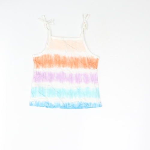 Marks and Spencer Girls Multicoloured Geometric Cotton Basic Tank Size 2-3 Years Square Neck Pullover - Tie Dye