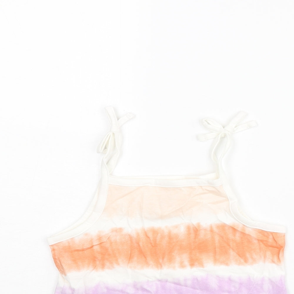 Marks and Spencer Girls Multicoloured Geometric Cotton Basic Tank Size 2-3 Years Square Neck Pullover - Tie Dye