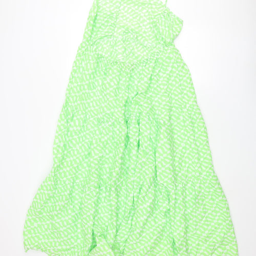 Marks and Spencer Womens Green Geometric Cotton A-Line Size 14 Square Neck Tie