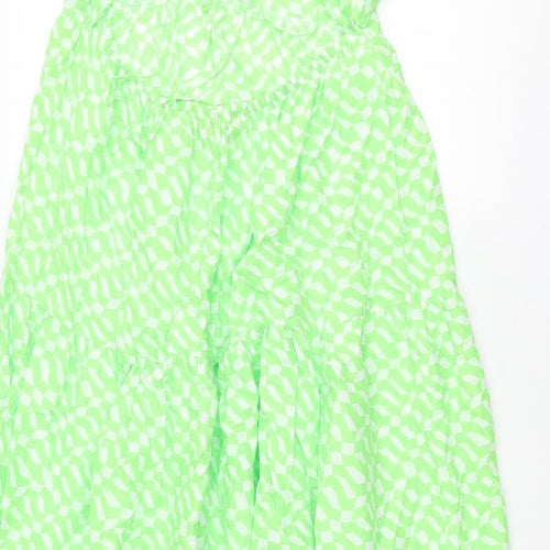Marks and Spencer Womens Green Geometric Cotton A-Line Size 14 Square Neck Tie