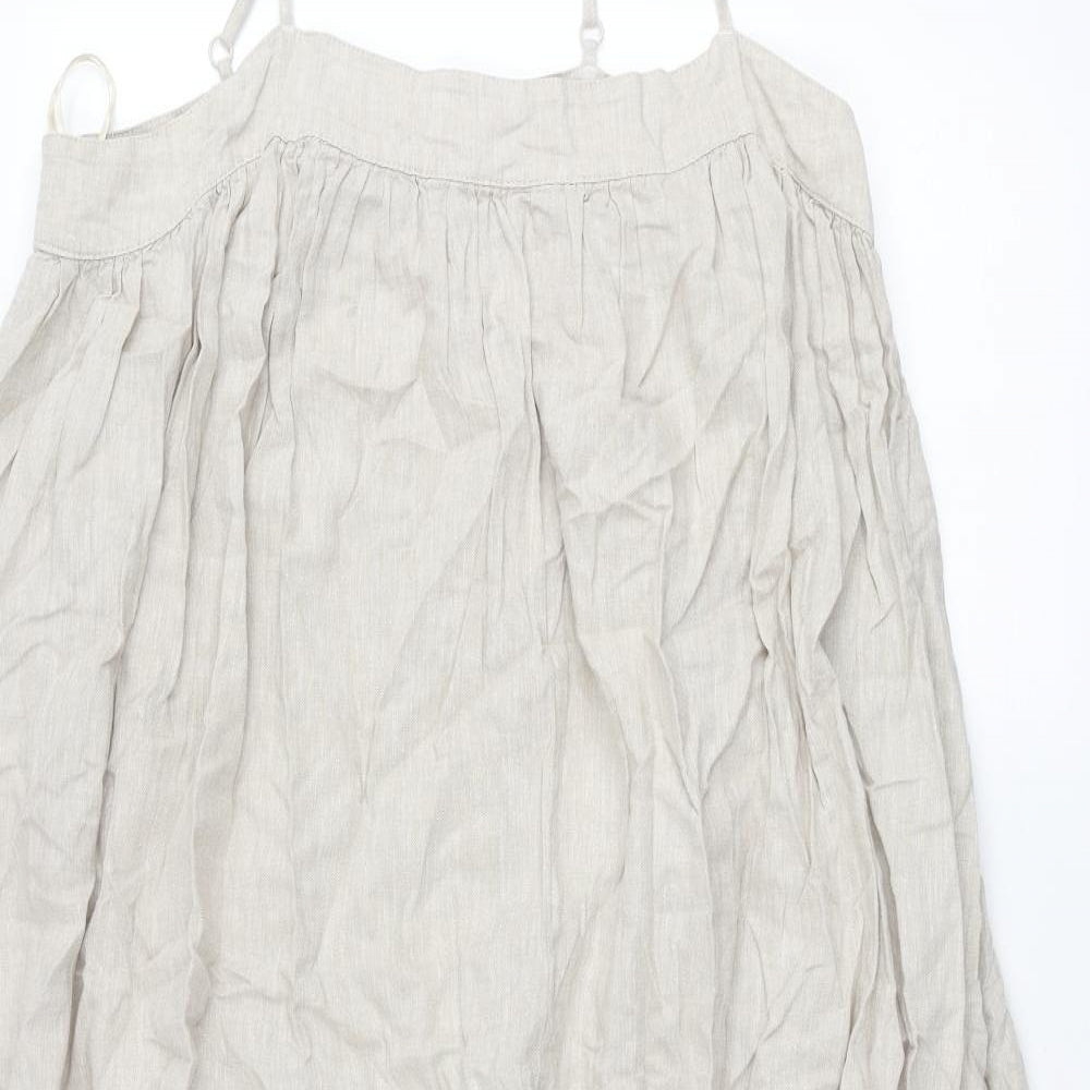 Marks and Spencer Womens Beige Linen A-Line Size 14 Square Neck Pullover