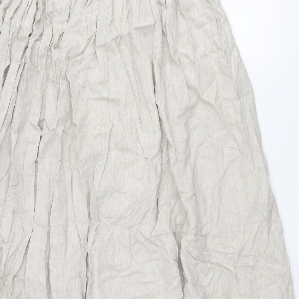 Marks and Spencer Womens Beige Linen A-Line Size 14 Square Neck Pullover