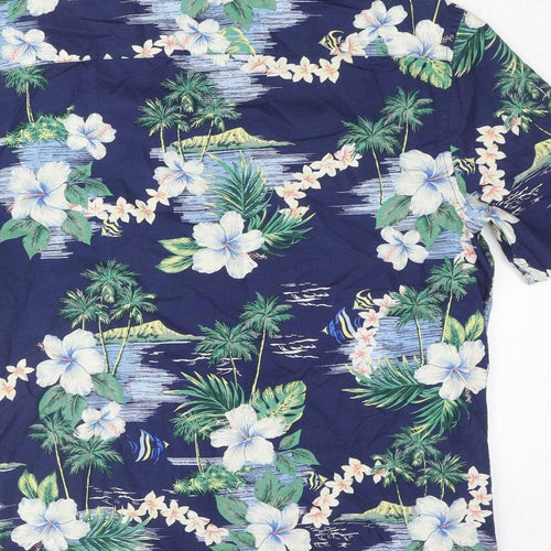 Marks and Spencer Mens Blue Geometric Cotton Button-Up Size M Collared Button - Floral Palm Tree Print