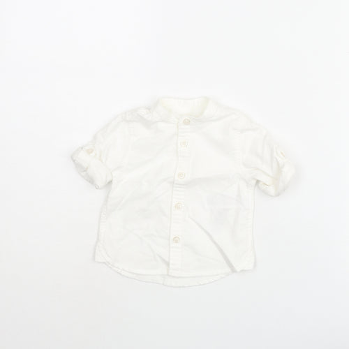 Marks and Spencer Boys White Cotton Basic Button-Up Size 0-3 Months Round Neck Button