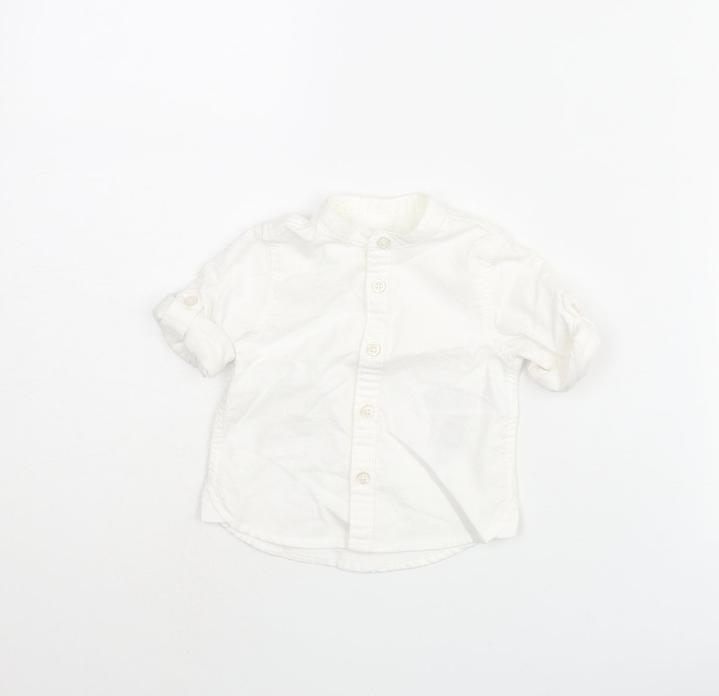 Marks and Spencer Boys White Cotton Basic Button-Up Size 0-3 Months Round Neck Button