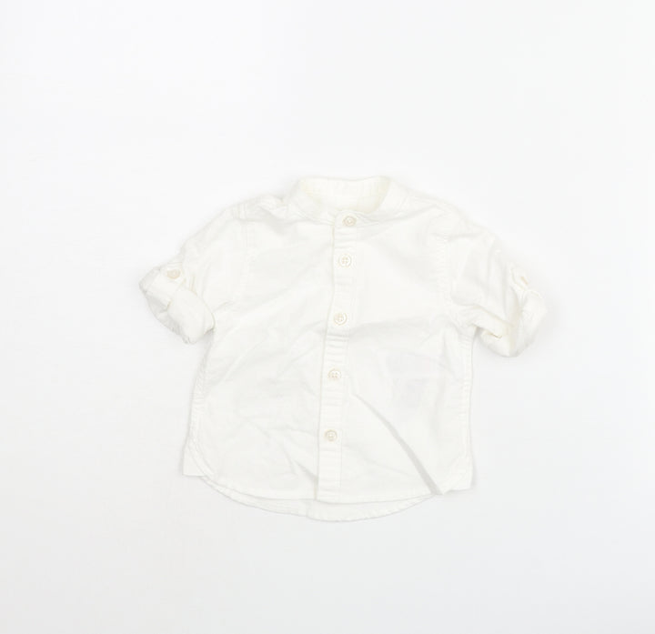 Marks and Spencer Boys White Cotton Basic Button-Up Size 0-3 Months Round Neck Button