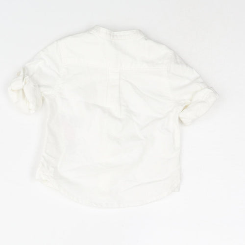 Marks and Spencer Boys White Cotton Basic Button-Up Size 0-3 Months Round Neck Button