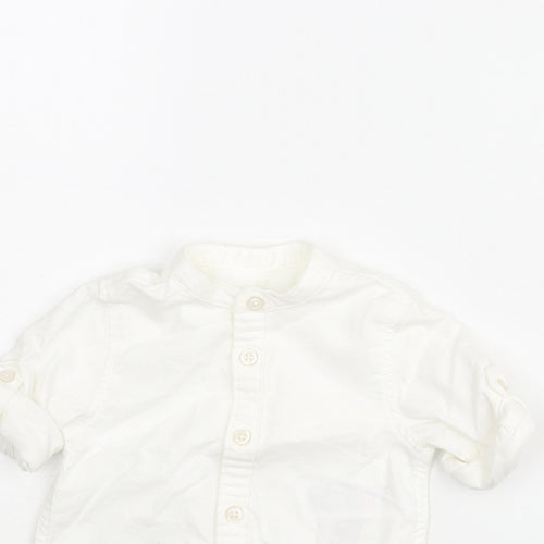 Marks and Spencer Boys White Cotton Basic Button-Up Size 0-3 Months Round Neck Button
