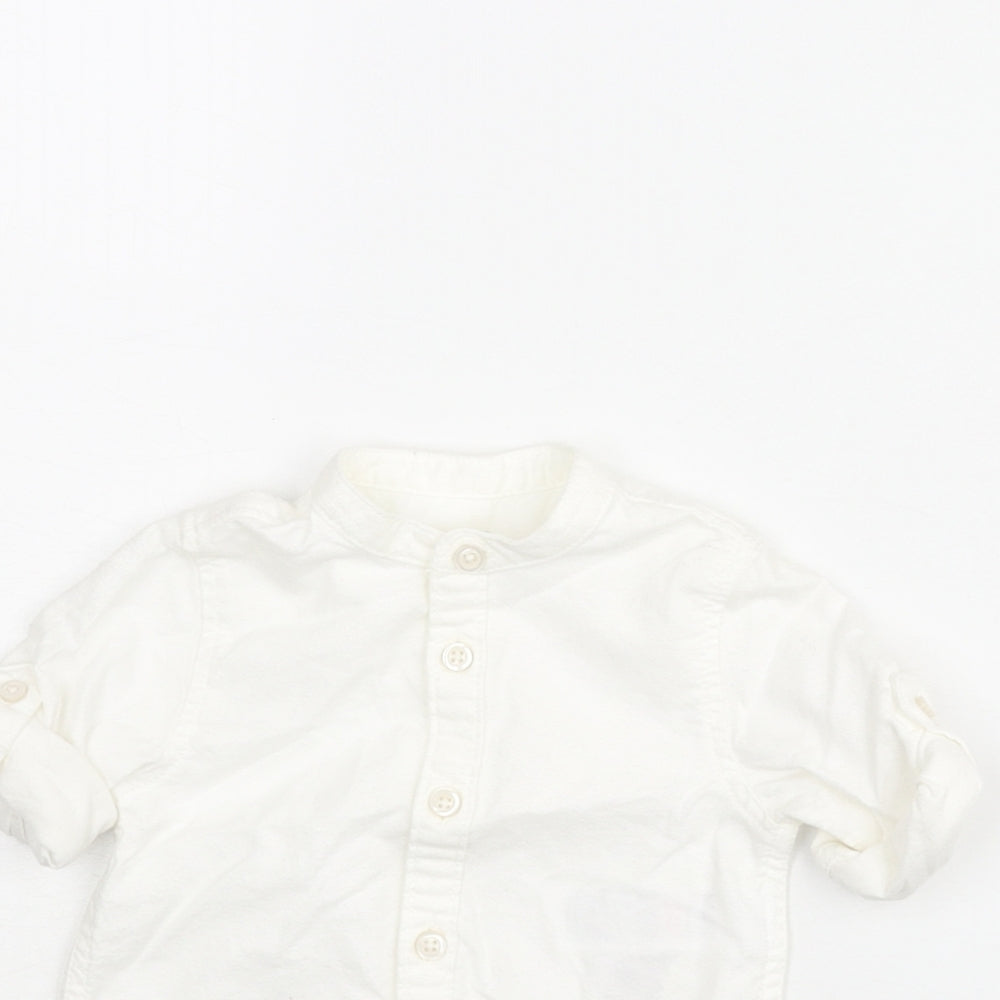 Marks and Spencer Boys White Cotton Basic Button-Up Size 0-3 Months Round Neck Button