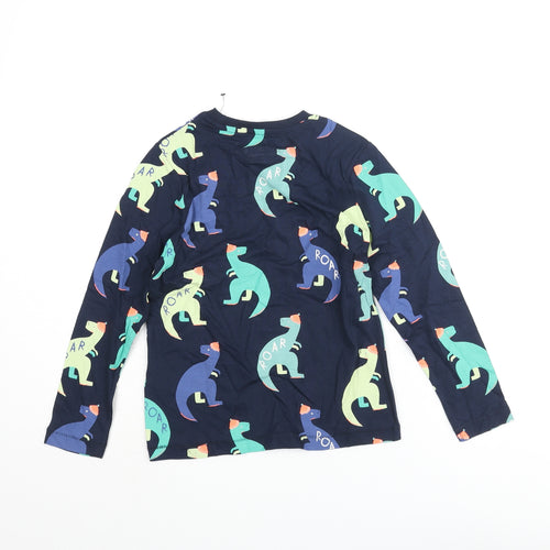 Marks and Spencer Boys Blue Geometric Cotton Basic T-Shirt Size 6-7 Years Crew Neck Pullover - Dinosaur Print