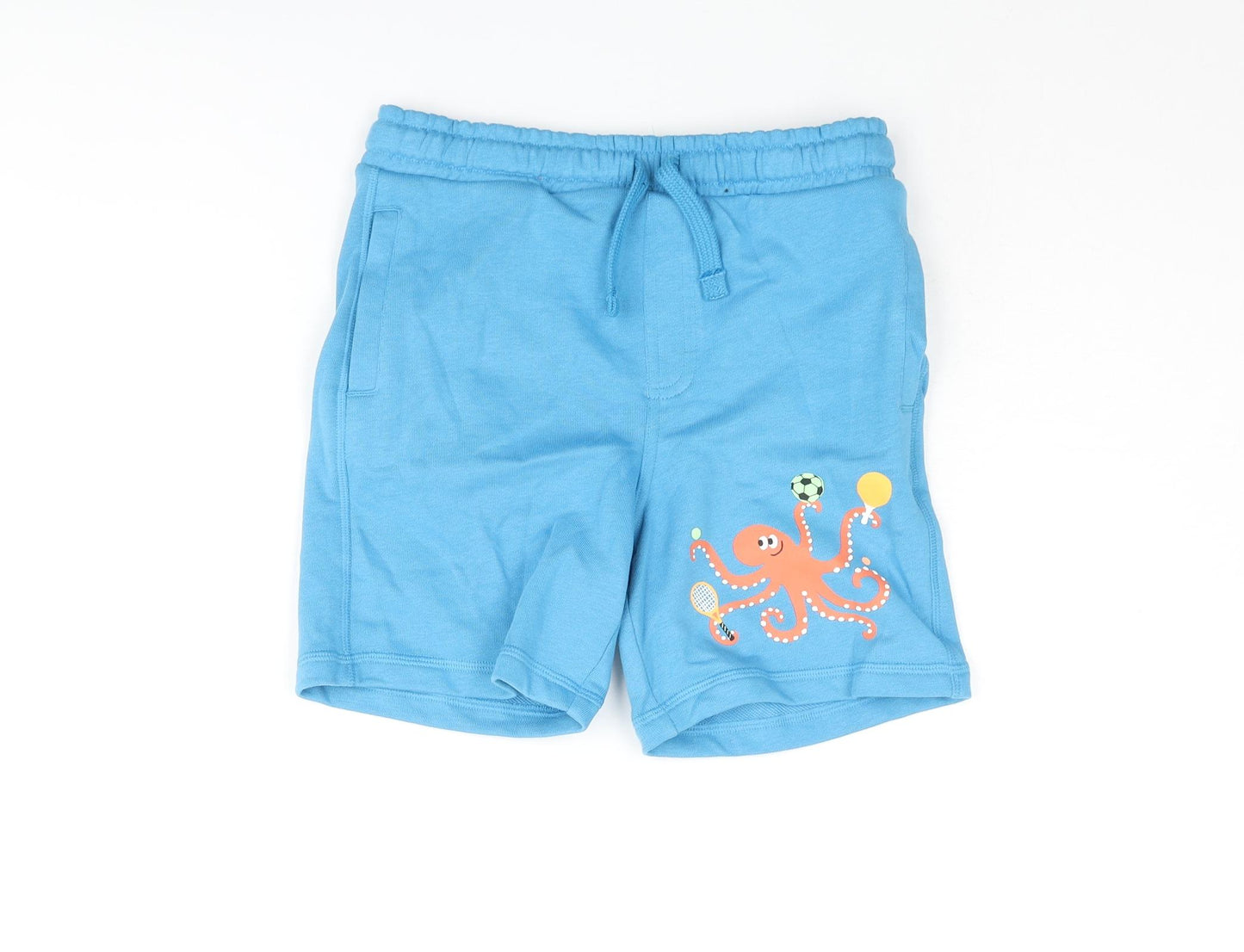 Marks and Spencer Boys Blue Cotton Sweat Shorts Size 7-8 Years Regular Drawstring - Octopus Print