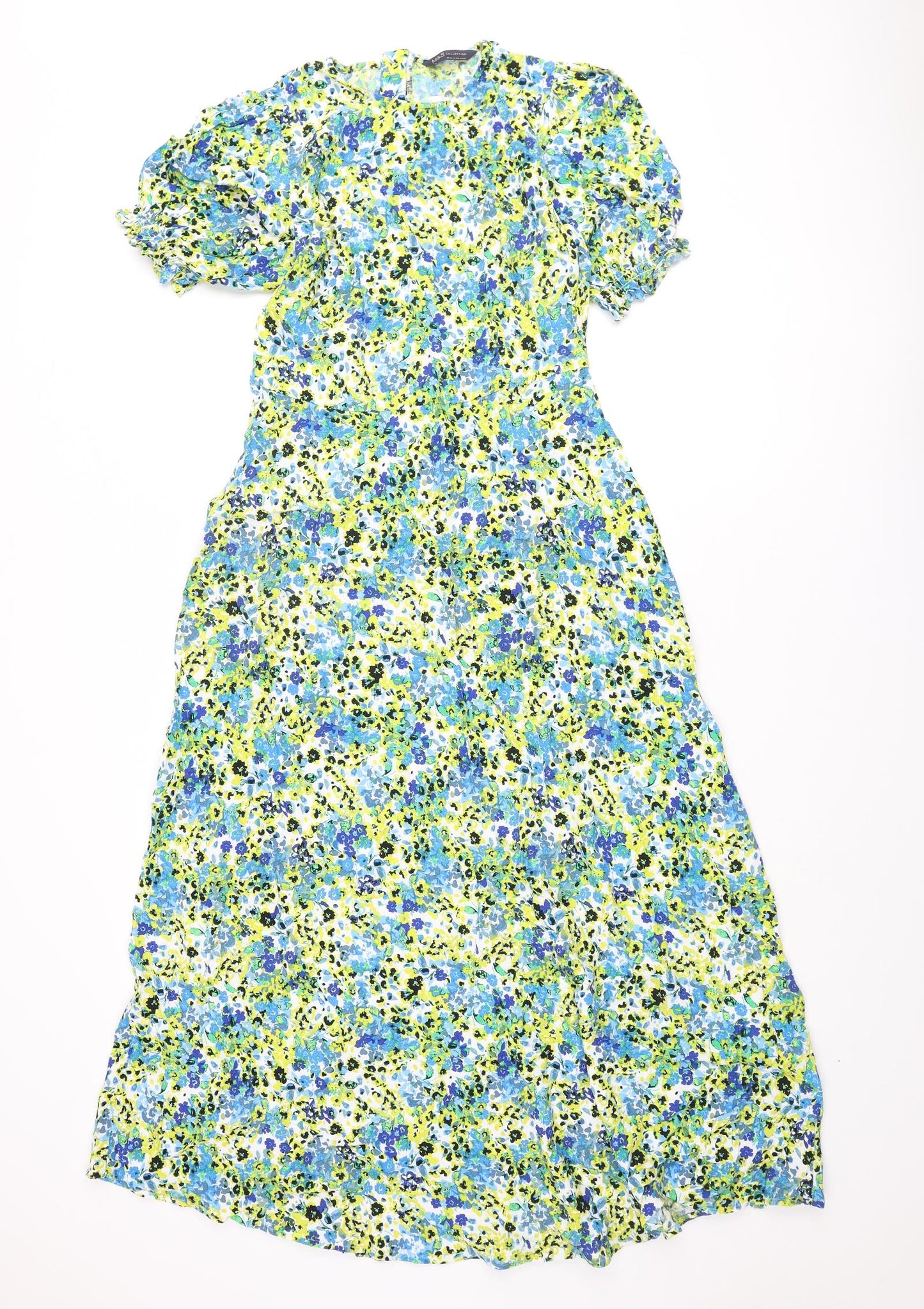Marks and Spencer Womens Multicoloured Floral Viscose A-Line Size 12 Round Neck Zip