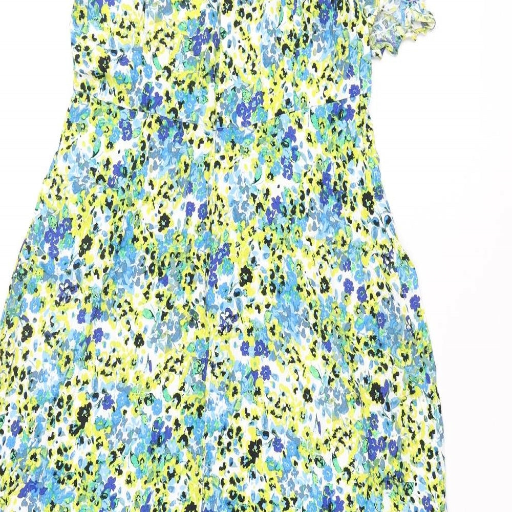 Marks and Spencer Womens Multicoloured Floral Viscose A-Line Size 12 Round Neck Zip