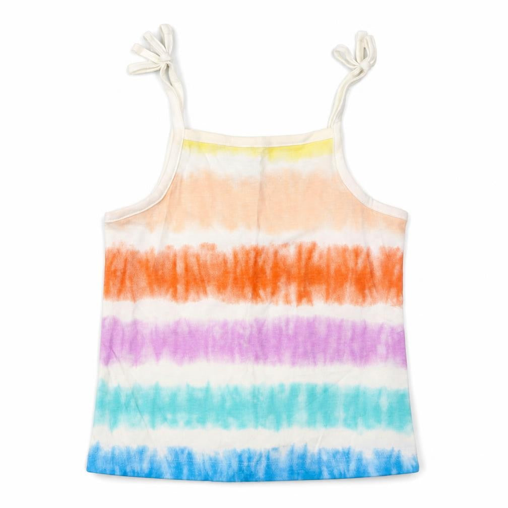 Front view of Marks & Spencer girls’ multicoloured geometric cotton basic tank, size 3-4, years square neck pullover