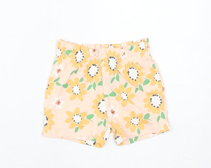Marks and Spencer Baby Pink Floral Cotton Cropped Trousers Size 6-9 Months Pullover