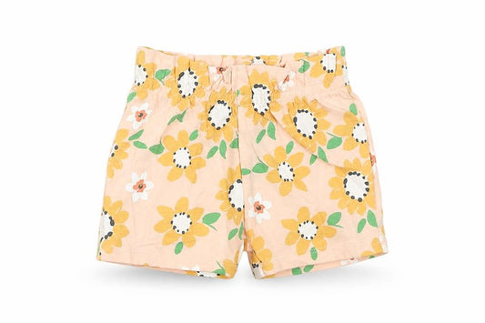 Front view of Marks & Spencer Baby Pink Floral Cotton Cropped Trousers, size 6-9, Months Pullover