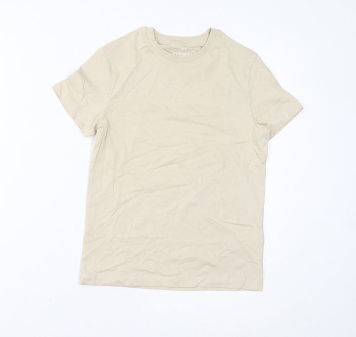 Marks and Spencer Boys Beige Cotton Basic T-Shirt Size 8-9 Years Crew Neck Pullover