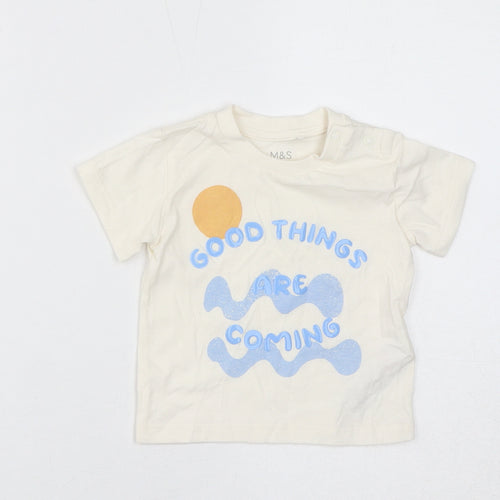 Marks and Spencer Baby White Cotton Basic T-Shirt Size 0-3 Months Round Neck Button - Good Things Are Coming