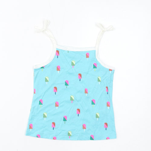 Marks and Spencer Girls Blue Cotton Basic Tank Size 4-5 Years Square Neck Pullover - Ice Lolly