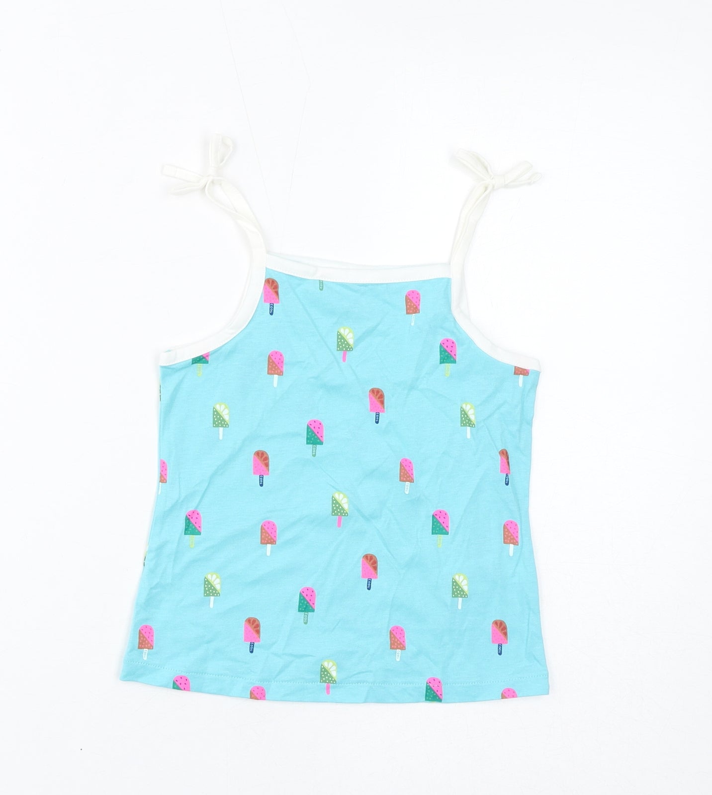 Marks and Spencer Girls Blue Cotton Basic Tank Size 4-5 Years Square Neck Pullover - Ice Lolly
