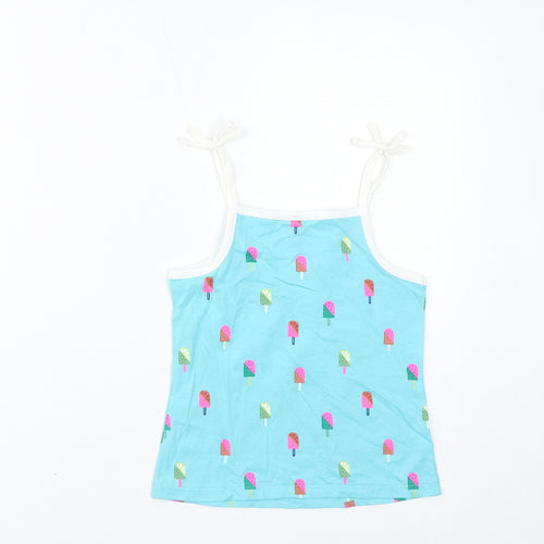 Marks and Spencer Girls Blue Cotton Basic Tank Size 4-5 Years Square Neck Pullover - Ice Lolly