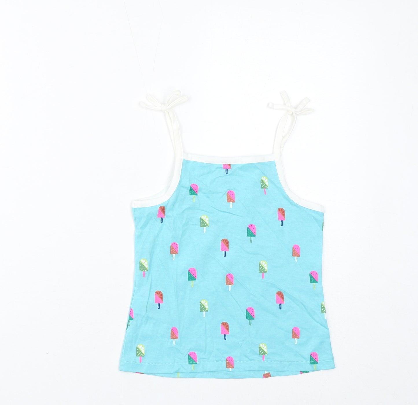 Marks and Spencer Girls Blue Cotton Basic Tank Size 4-5 Years Square Neck Pullover - Ice Lolly