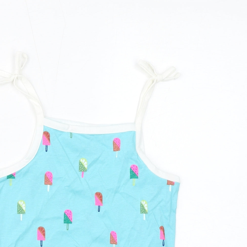 Marks and Spencer Girls Blue Cotton Basic Tank Size 4-5 Years Square Neck Pullover - Ice Lolly