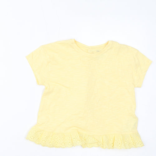Marks and Spencer Girls Yellow Cotton Basic T-Shirt Size 4-5 Years Round Neck Pullover