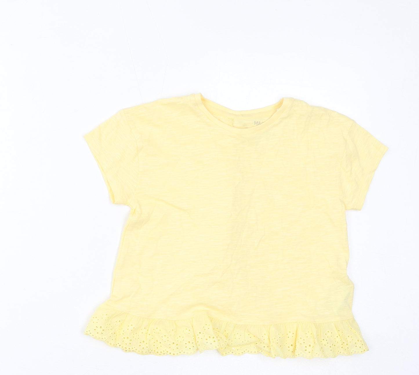 Marks and Spencer Girls Yellow Cotton Basic T-Shirt Size 4-5 Years Round Neck Pullover