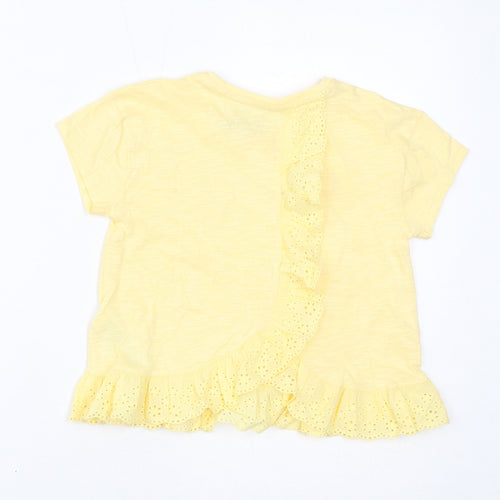 Marks and Spencer Girls Yellow Cotton Basic T-Shirt Size 4-5 Years Round Neck Pullover