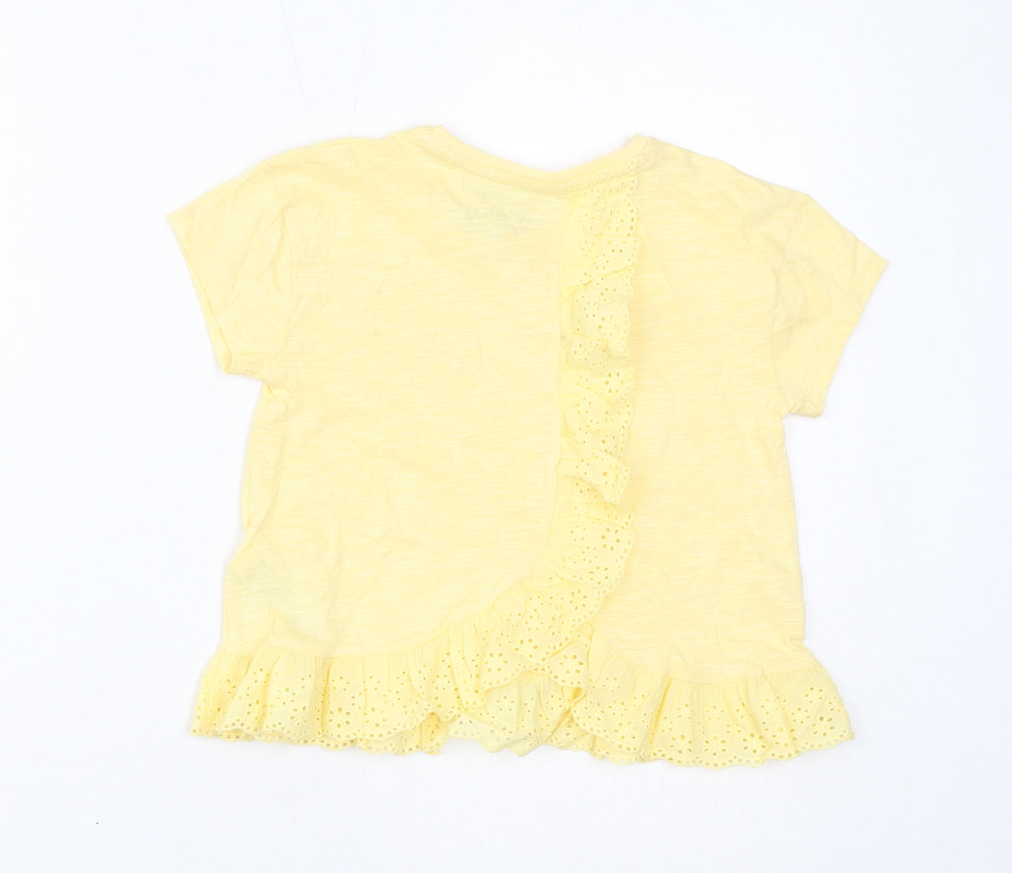 Marks and Spencer Girls Yellow Cotton Basic T-Shirt Size 4-5 Years Round Neck Pullover