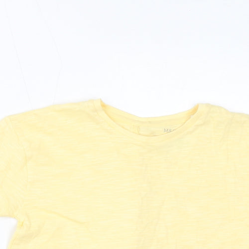 Marks and Spencer Girls Yellow Cotton Basic T-Shirt Size 4-5 Years Round Neck Pullover