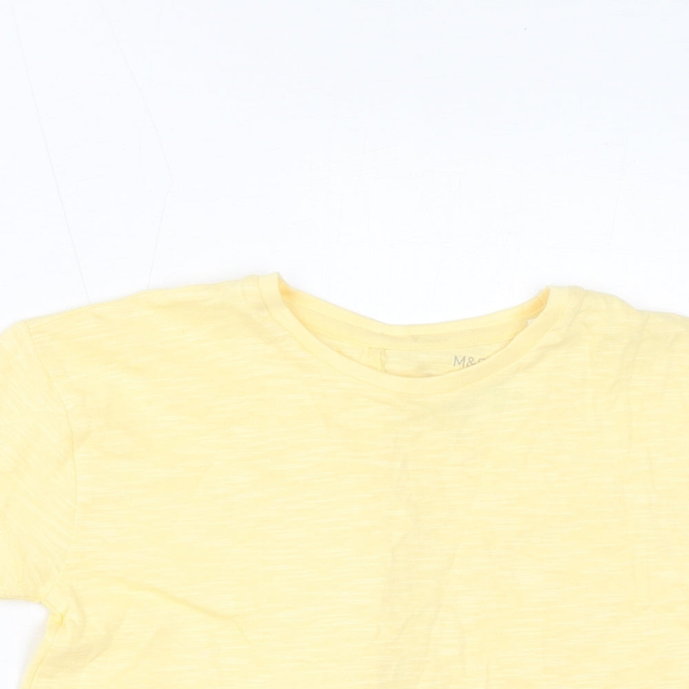 Marks and Spencer Girls Yellow Cotton Basic T-Shirt Size 4-5 Years Round Neck Pullover