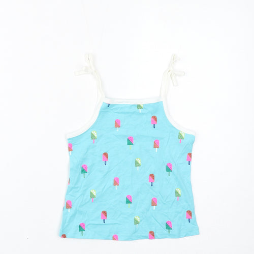 Marks and Spencer Girls Blue Geometric Cotton Basic Tank Size 2-3 Years Square Neck Pullover - Ice Lolly