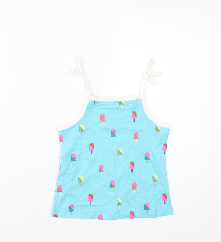 Marks and Spencer Girls Blue Geometric Cotton Basic Tank Size 2-3 Years Square Neck Pullover - Ice Lolly