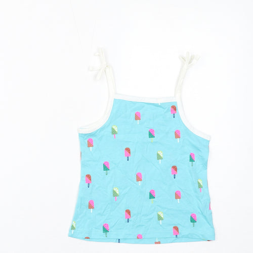 Marks and Spencer Girls Blue Geometric Cotton Basic Tank Size 2-3 Years Square Neck Pullover - Ice Lolly