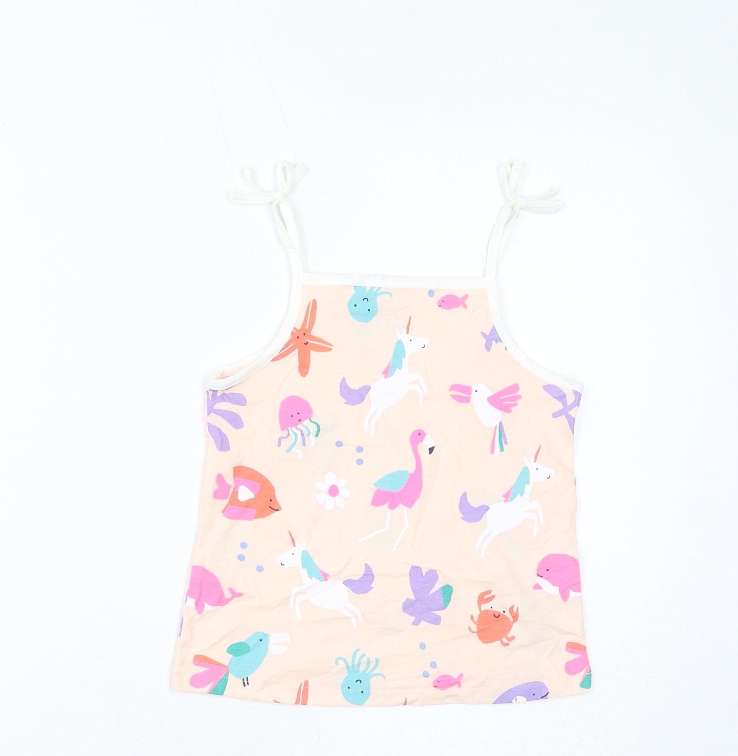 Marks and Spencer Girls Pink Cotton Basic Tank Size 5-6 Years Square Neck Pullover - Unicorns, Star Fish, Whales
