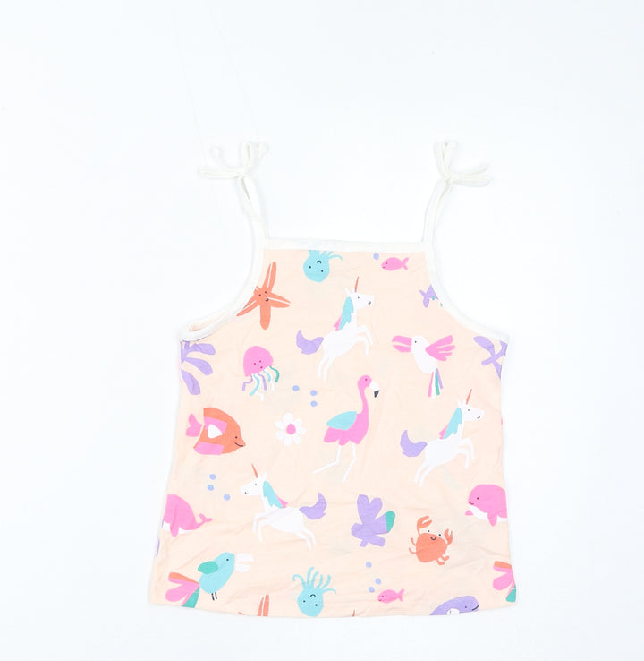 Marks and Spencer Girls Pink Cotton Basic Tank Size 5-6 Years Square Neck Pullover - Unicorns, Star Fish, Whales