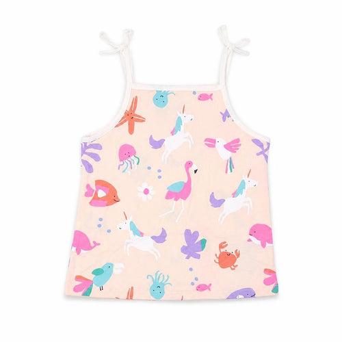 Marks and Spencer Girls Pink Cotton Basic Tank Size 5-6 Years Square Neck Pullover - Unicorns, Star Fish, Whales