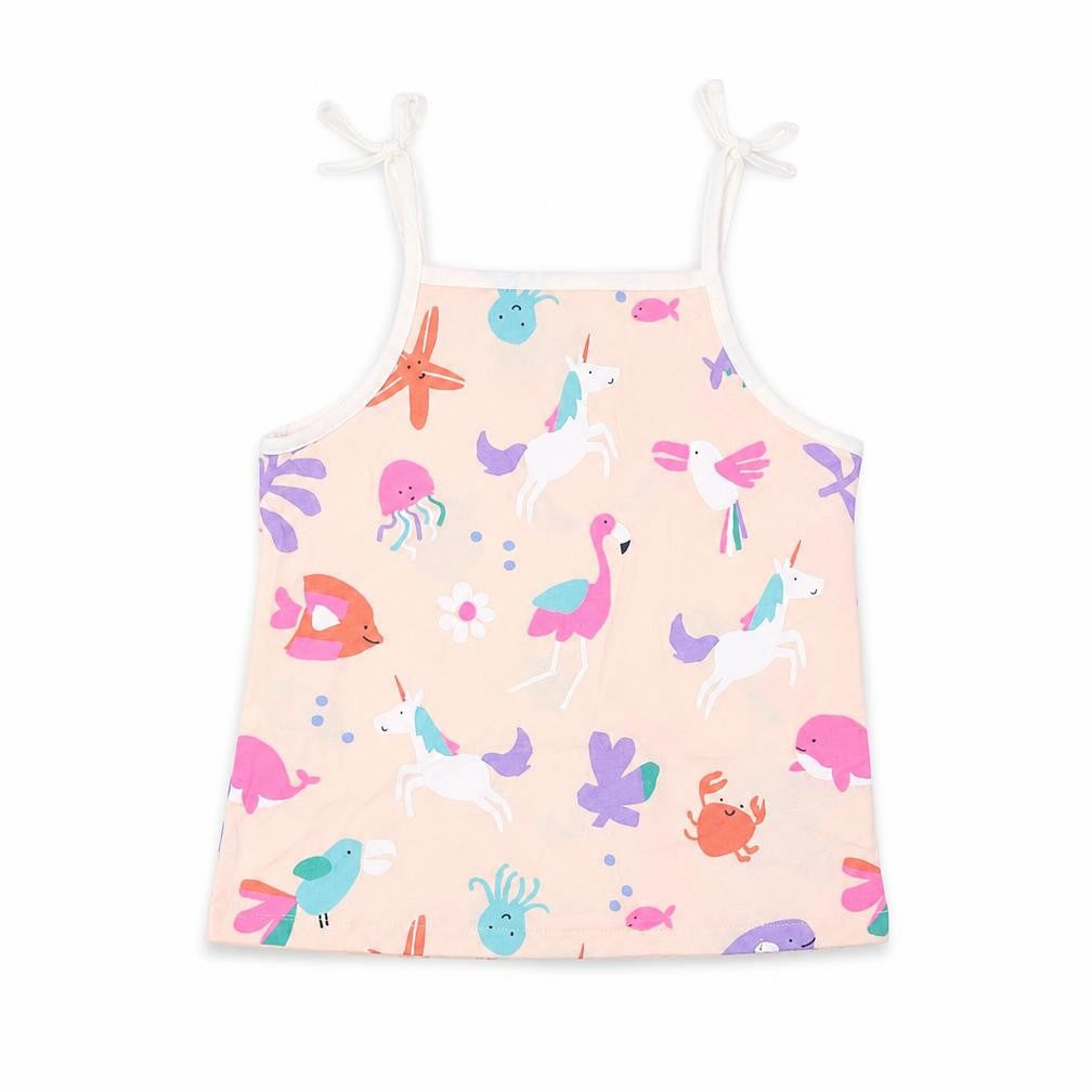 Marks and Spencer Girls Pink Cotton Basic Tank Size 5-6 Years Square Neck Pullover - Unicorns, Star Fish, Whales