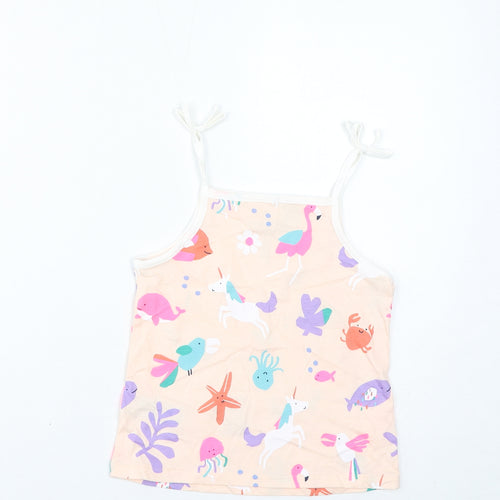 Marks and Spencer Girls Pink Cotton Basic Tank Size 5-6 Years Square Neck Pullover - Unicorns, Star Fish, Whales