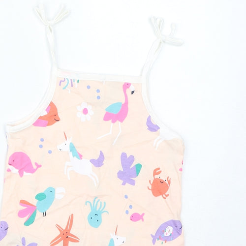 Marks and Spencer Girls Pink Cotton Basic Tank Size 5-6 Years Square Neck Pullover - Unicorns, Star Fish, Whales