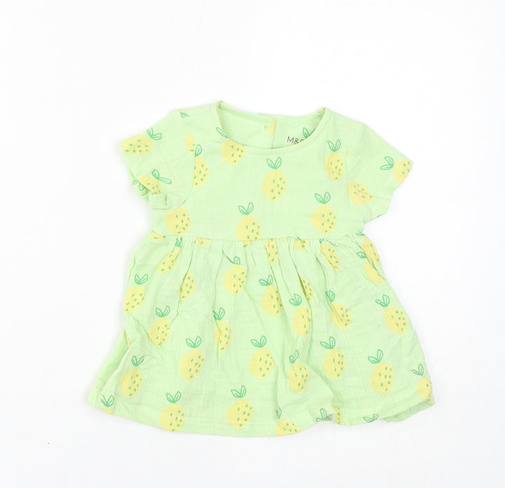 Marks and Spencer Baby Green Geometric Cotton A-Line Size 0-3 Months Round Neck Pullover - Lemons