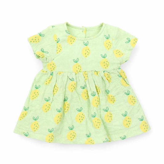 Front view of Marks & Spencer Baby Green Geometric Cotton A-Line, size 0-3, Months Round Neck Pullover - Lemons