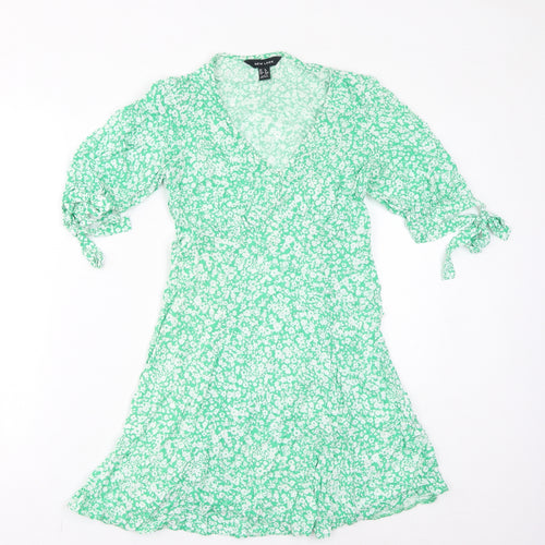 New Look Womens Green Floral Viscose Mini Size 8 V-Neck Pullover