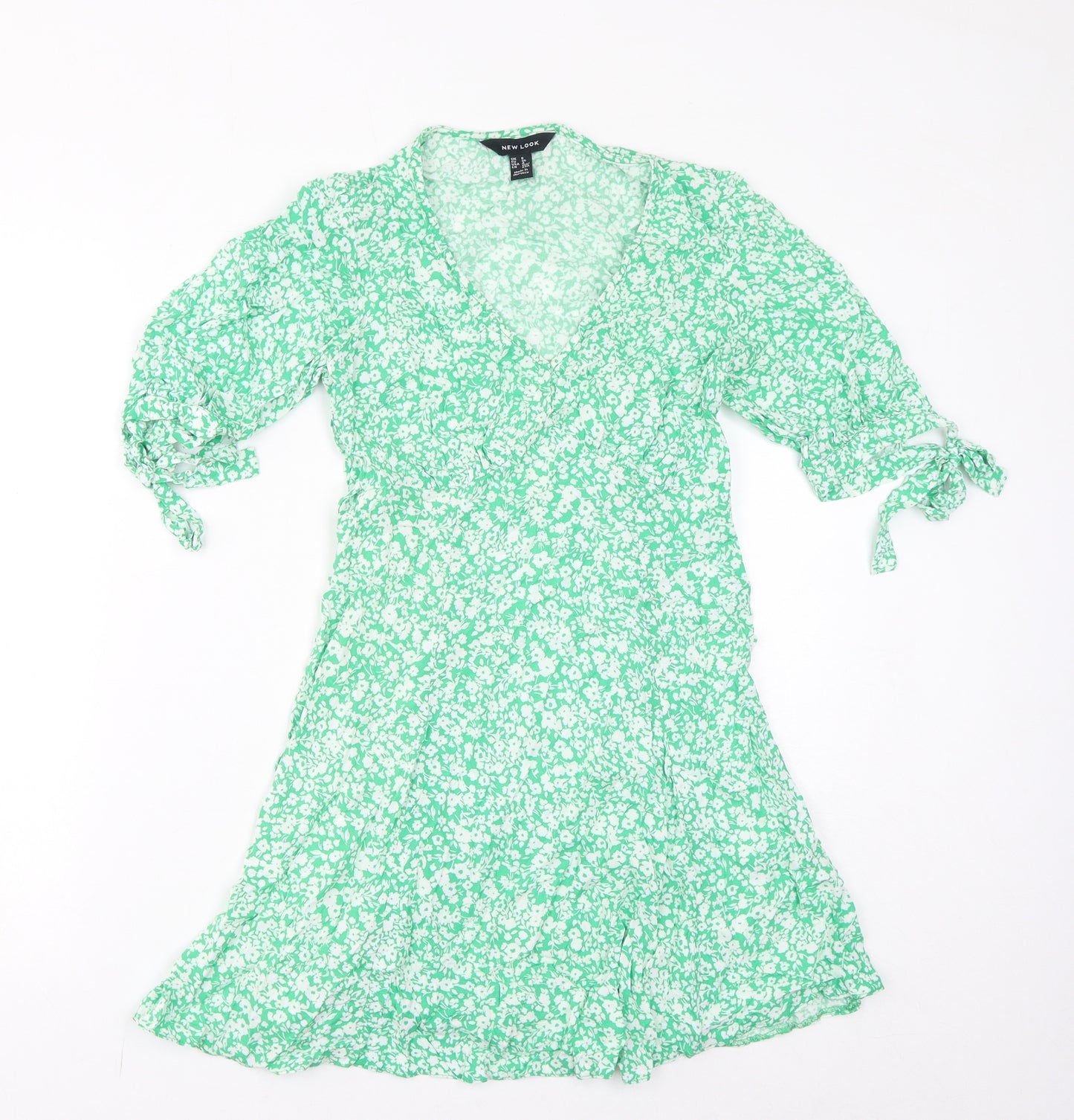 New Look Womens Green Floral Viscose Mini Size 8 V-Neck Pullover