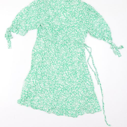 New Look Womens Green Floral Viscose Mini Size 8 V-Neck Pullover