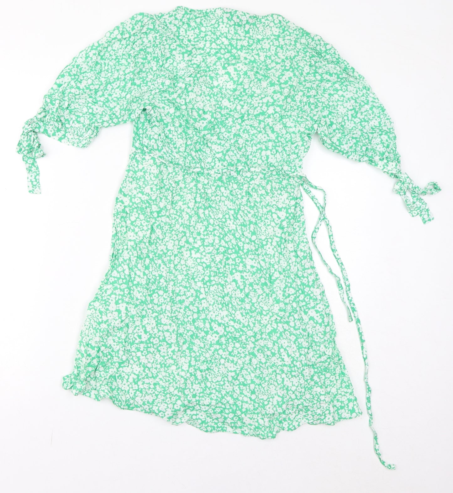 New Look Womens Green Floral Viscose Mini Size 8 V-Neck Pullover
