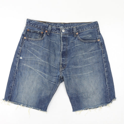 Levi's Womens Blue Cotton Cut-Off Shorts Size 34 in L9 in Regular Button - Distressed