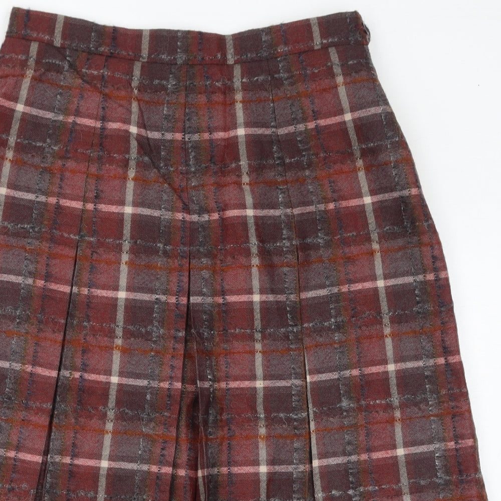 GOR-RAY Womens Red Check Wool A-Line Skirt Size 16 Zip